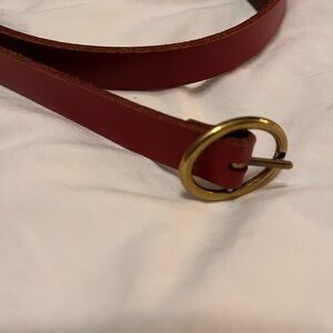 Rust Red Leather Belt with Gold Buckle